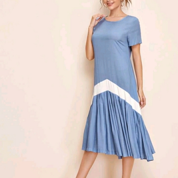 NEW Color Block Long Smock Dress - Picture 5 of 7